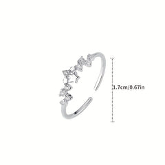 Rhinestone Star 925 Silver Open Ring For Girls