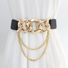Women's Gold Waist Chain Belt Dress Accessory Elastic Waistband