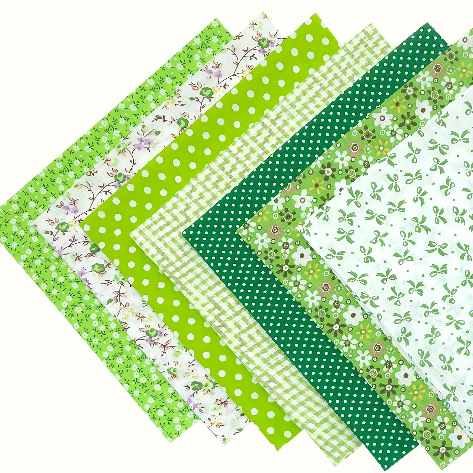 7pcs Green Floral Quilted Cotton Fabric DIY Patched Sewing Clip Flower Cloth
