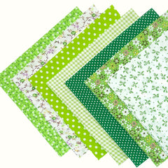 7pcs Green Floral Quilted Cotton Fabric DIY Patched Sewing Clip Flower Cloth