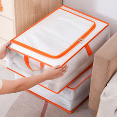 Orange Foldable Clothes Storage Box Sturdy Handles Large Moving Bag