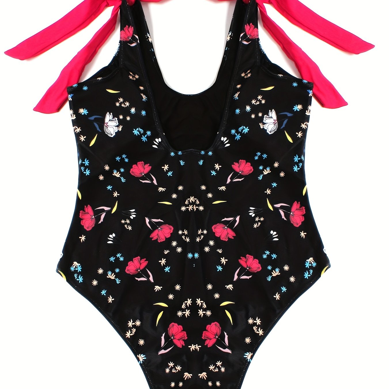 Floral Print Tie Shoulder V Neck One Piece Swimsuit