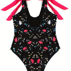 Floral Print Tie Shoulder V Neck One Piece Swimsuit