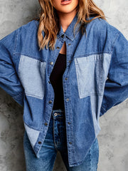 Patchwork Print Long Sleeve Denim Shirt Top