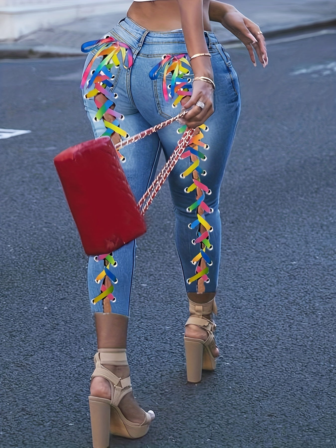 Criss Cross Ripped High Rise Skinny Jeans - Plus Size