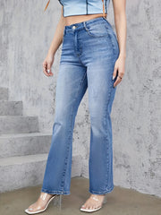 Button Fly High Rise Flared Leg Jeans