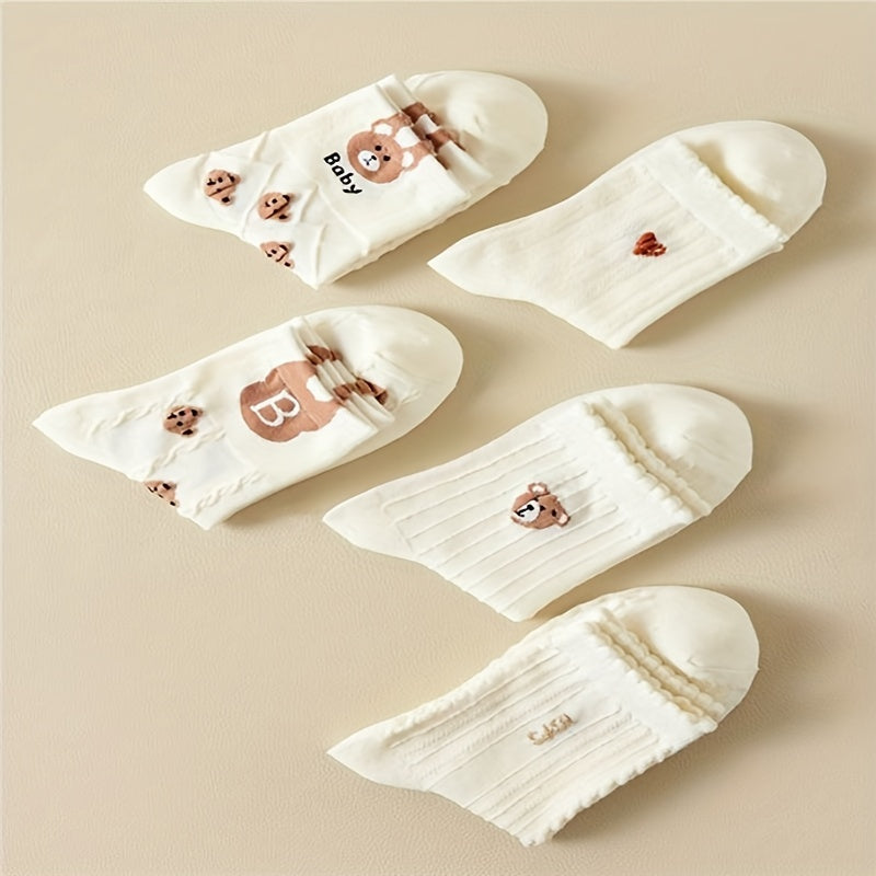 10 Pairs Bear & Letter Print Socks Women's Stockings