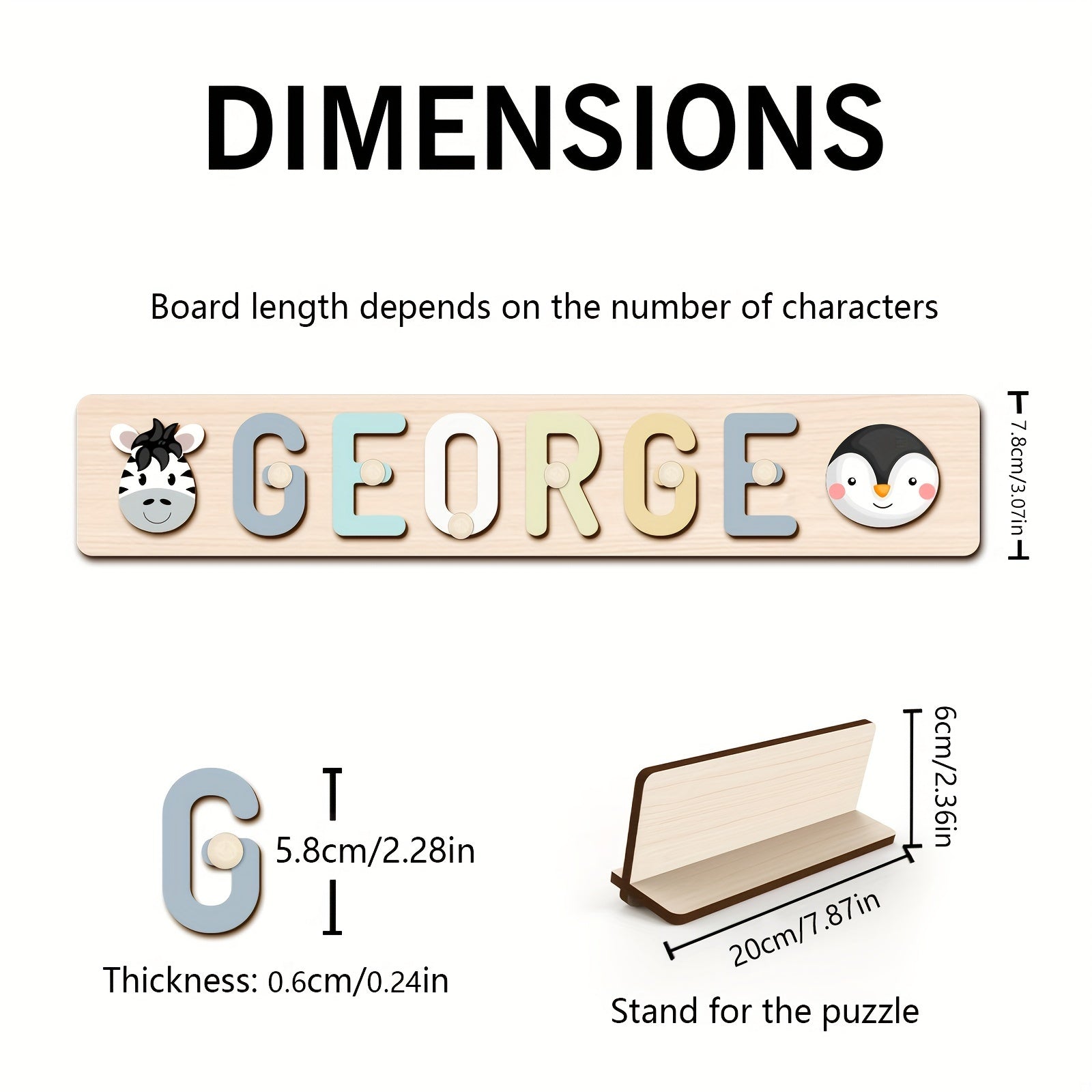 Personalized Wooden Alphabet Toy Custom Name Puzzle Educational Animal