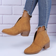 Chunky Heel Ankle Boots V Cut Slip On Short Boots Women's Footwear