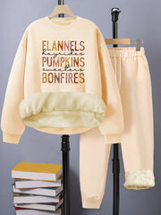 Women's Plus Letter Print Top & Pants Outfits, 2 Piece Set