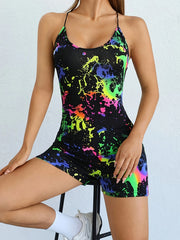 Ink Print Pajama Romper Criss Cross Back Pajamas