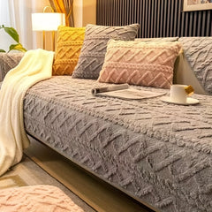 Short Plush Sofa Slipcover Dog Friendly Universal Couch Cover Sofa Protector