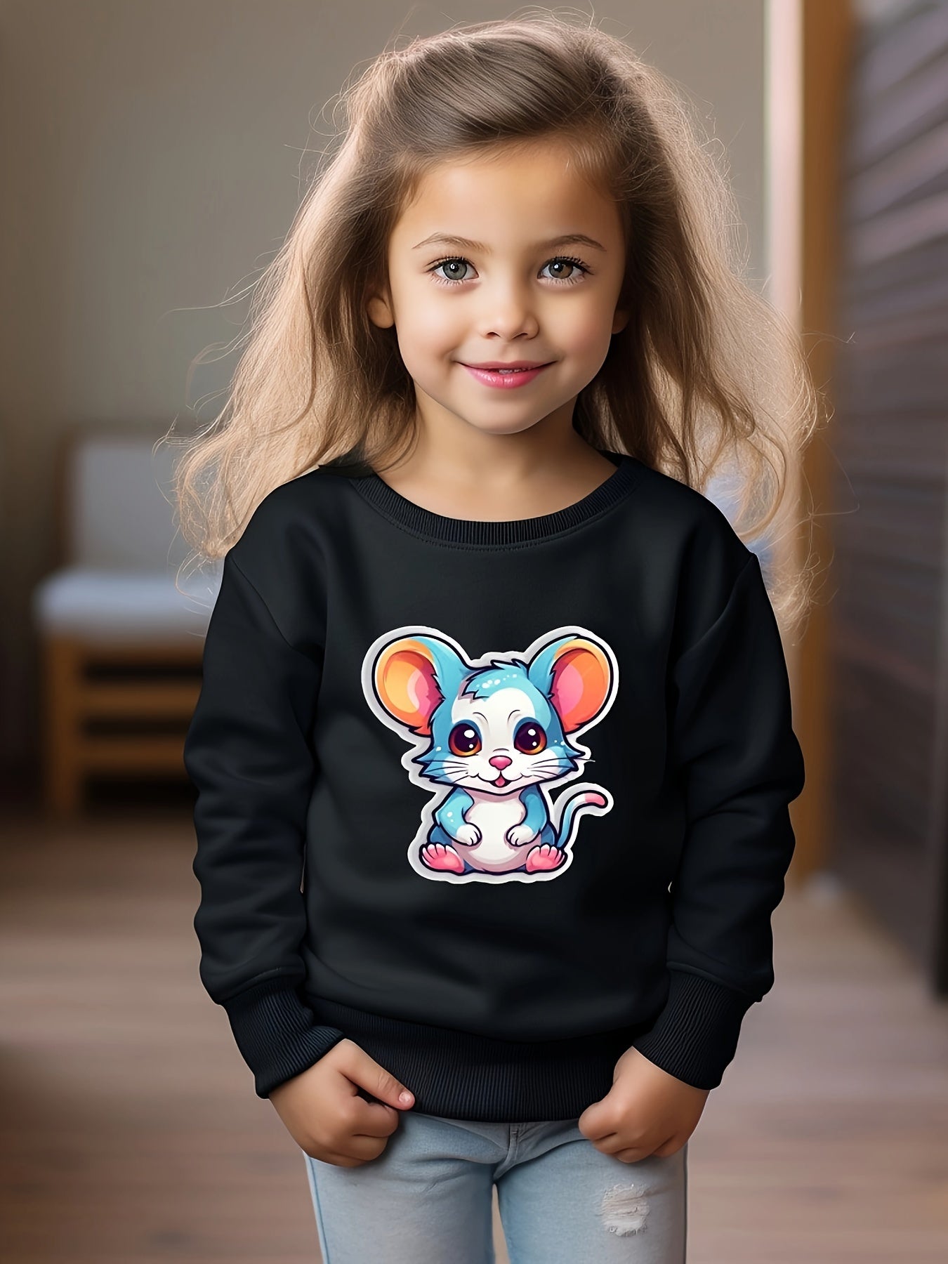 Toddler Cartoon Mouse Print Long Sleeve Sweatshirt