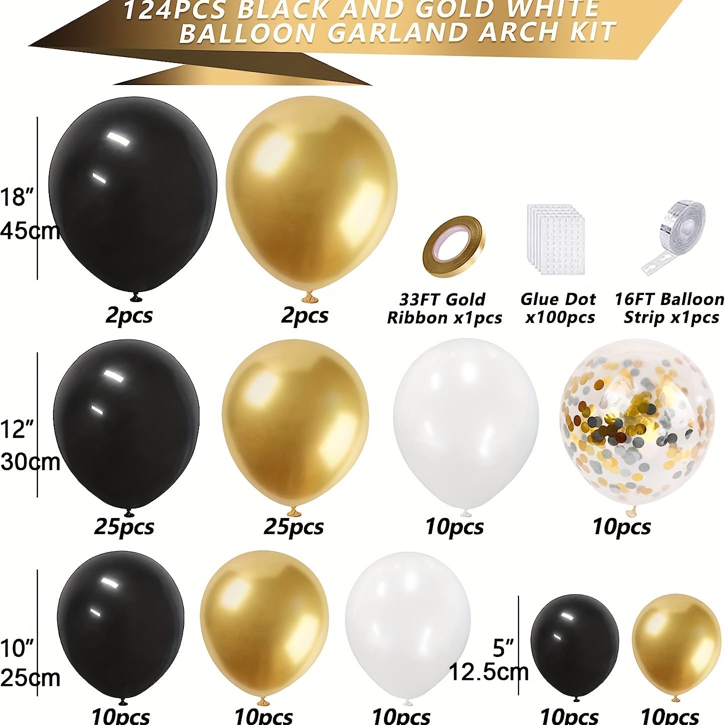 Golden Balloons Garland Arch Kit 124pcs for Events