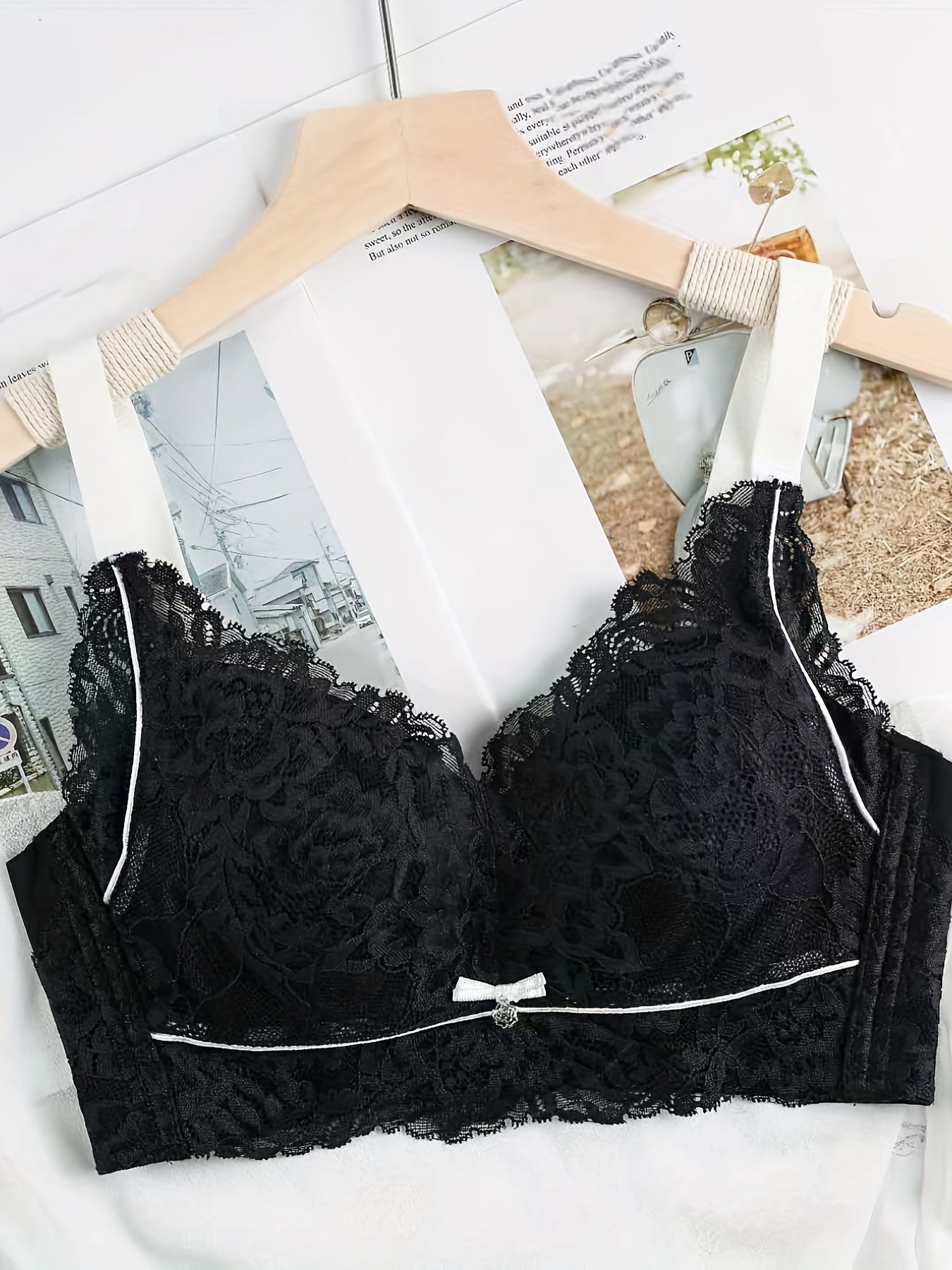 Floral Lace Push Up Bra No Steel Ring Breathable Thin Cup Bra Women's Lingerie