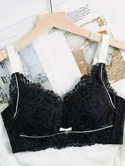 Floral Lace Push Up Bra No Steel Ring Breathable Thin Cup Bra Women's Lingerie