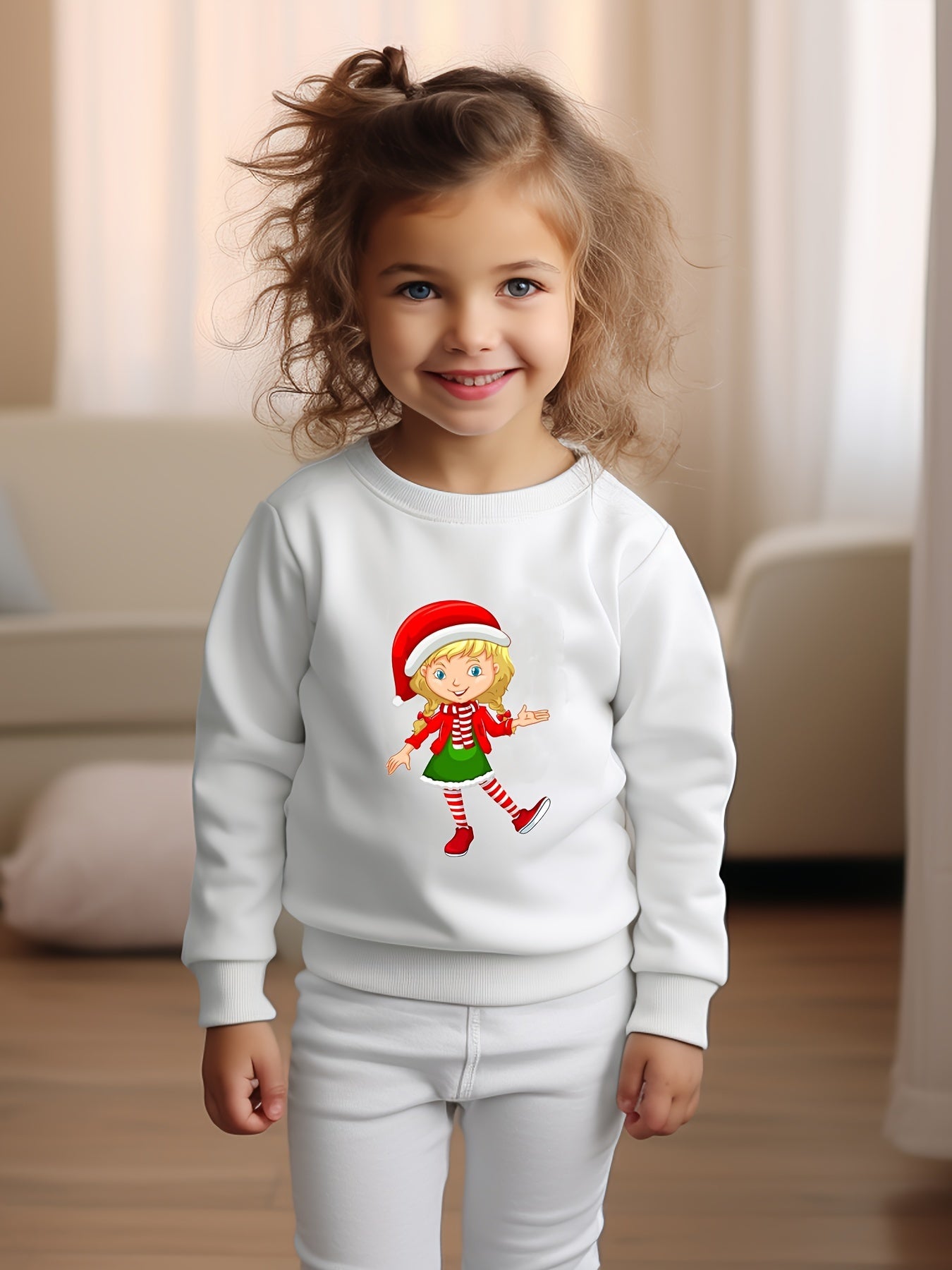 Christmas Anime Elf Print Girls Casual Pullover Sweatshirt