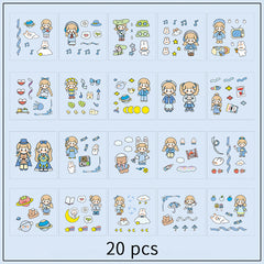 20pcs PET Cartoon Girl Characters Hand Tent Decorative Stickers