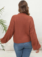 Casual Sweater Solid Cable Lantern Sleeve Mock Neck Jumper