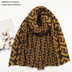 Dark Vintage Plaid Scarf Brown Geometric Print Warm Shawl