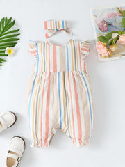 Baby Girls Striped Ruffled Romper & Headband Set
