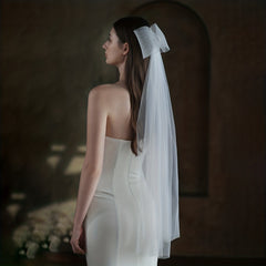 Large Bow Long Veil Faux Pearl Hair Accessories
