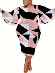 Geometric Print Bell Sleeve Dress