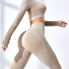 2pcs Women's Workout Set Long Sleeve Sports Tee and High Stretch Leggings