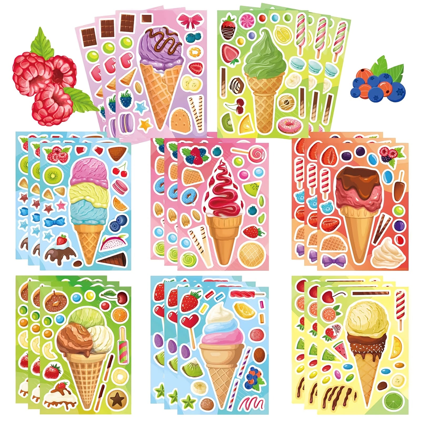 24 Sheets Make Your Own Ice Cream Stickers for Kids Toddlers Dessert Stickers