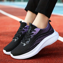 Women's Breathable Flying Woven Sneakers Casual Lace Up Running Shoes