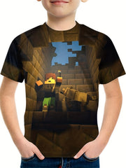 Kids Building World 3D Graphic Tee Boys Girls Casual T-Shirt
