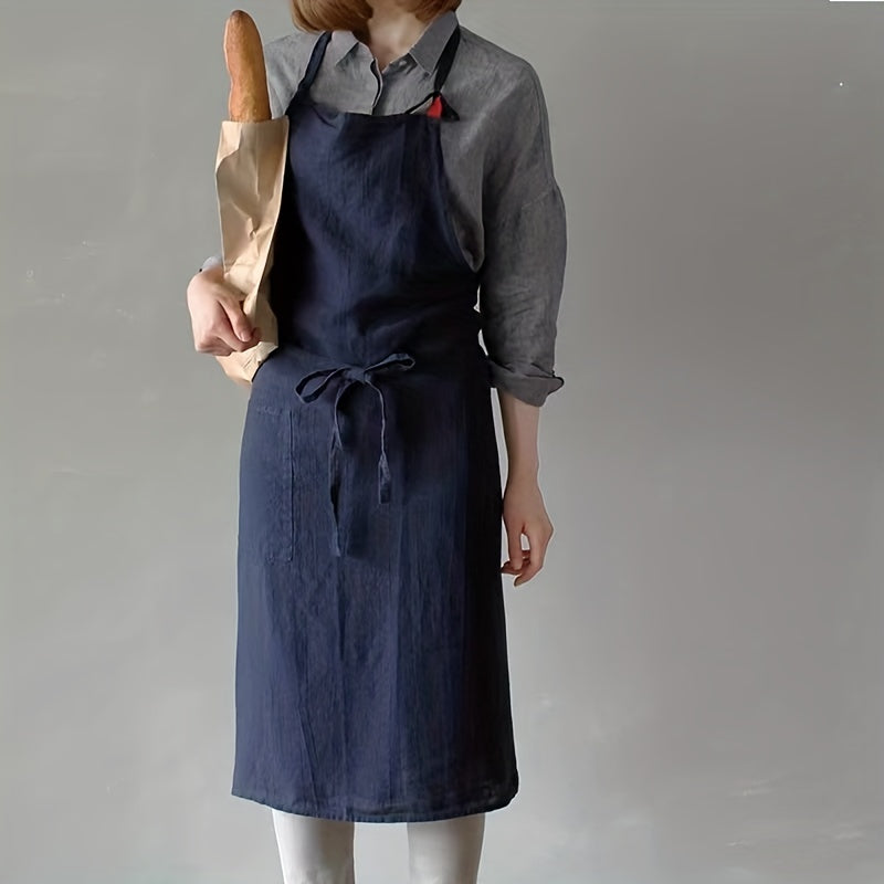 Linen Apron With Pockets Halter Bib Overalls