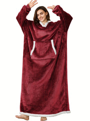 Sherpa Fleece Hooded Robe with Pockets