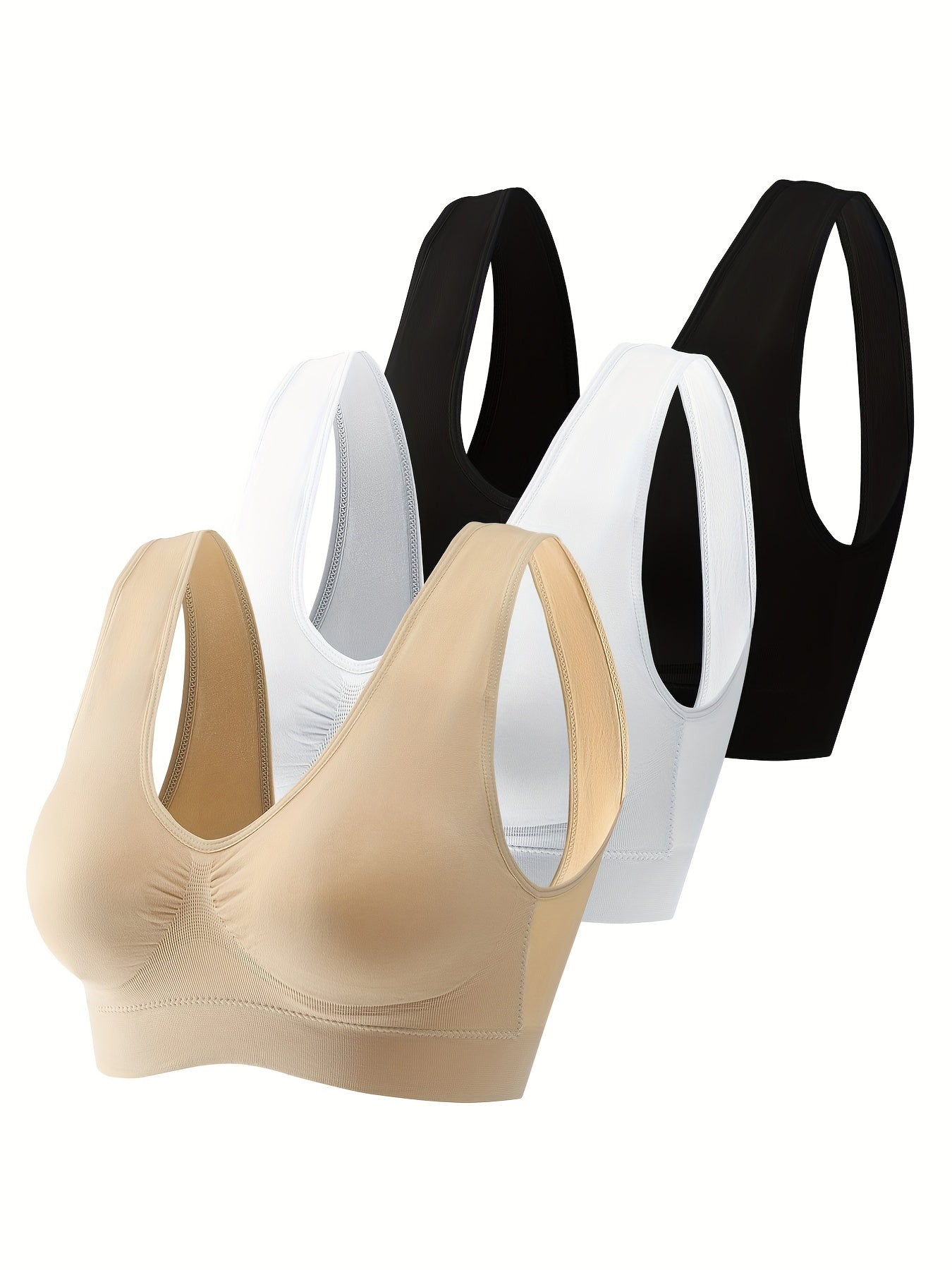 3pcs Seamless Small Pleats Sports Bras Comfort Wireless Vest Intimates