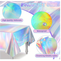 Rainbow Plastic Tablecloth Disposable Holographic Foil Rectangle Tablecloth