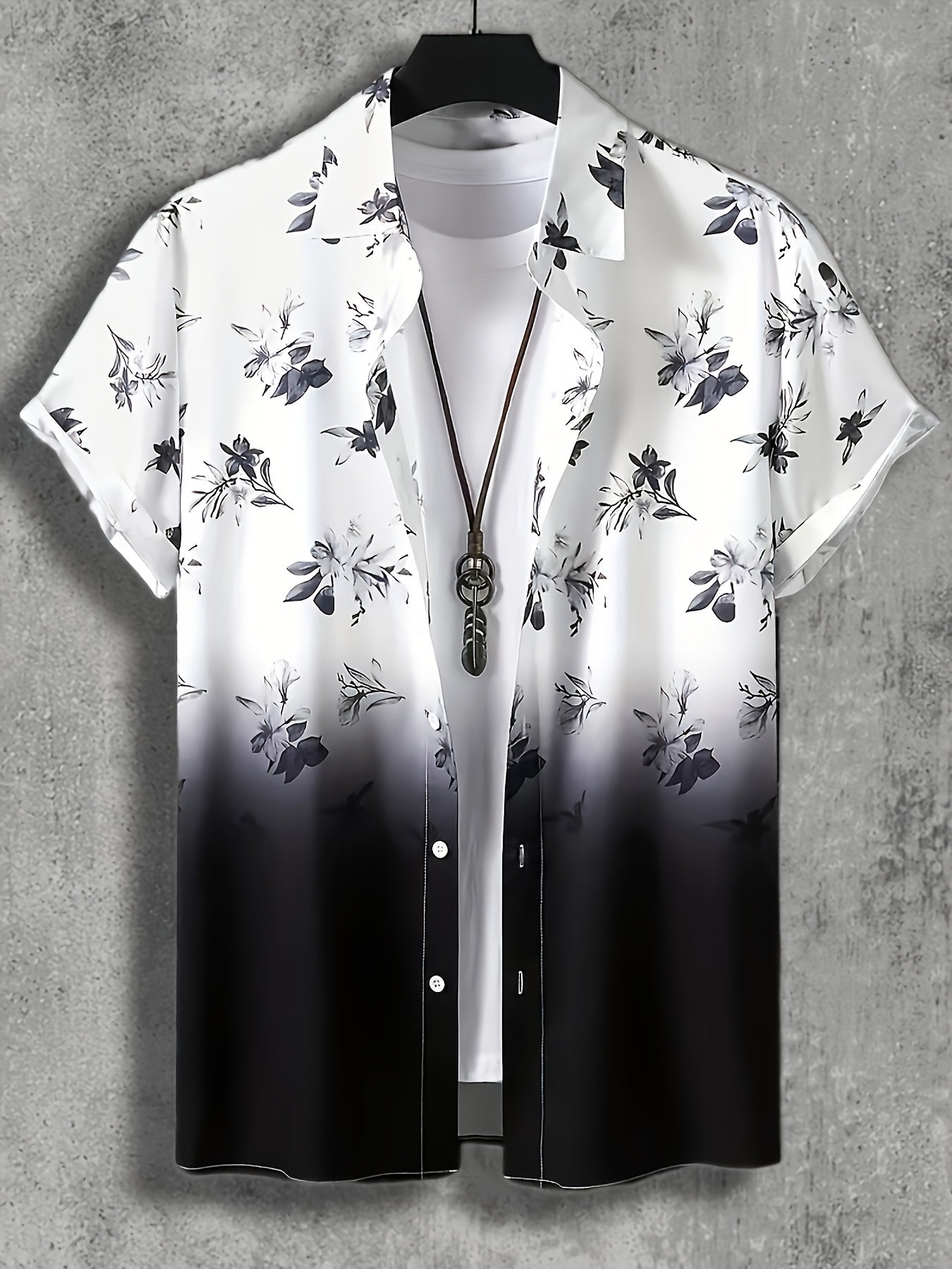 Men's Floral Graphic Lapel Shirt Casual Button Up Short Sleeve Shirt