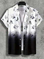 Men's Floral Graphic Lapel Shirt Casual Button Up Short Sleeve Shirt