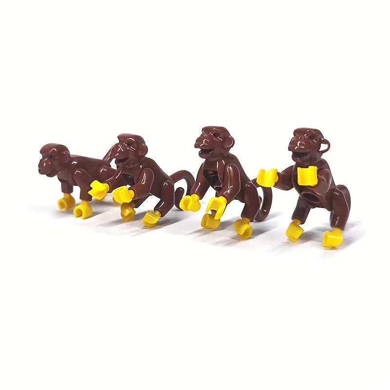 4pcs Brown Monkey Building Blocks DIY Zoo Playset