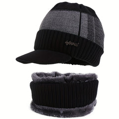 Knit Hat & Scarf Set for Men and Women, Windproof Beanie with Fleece Lining