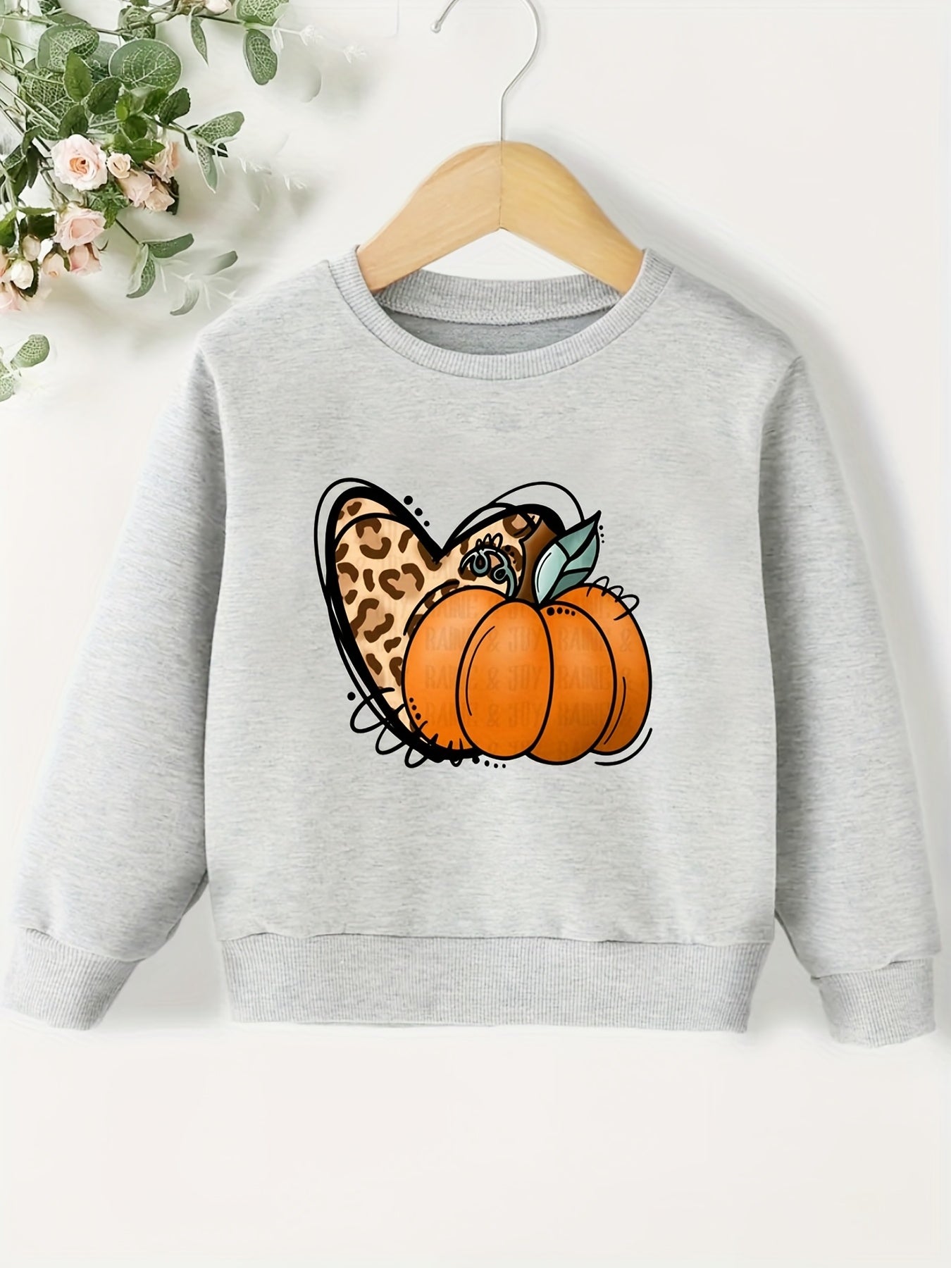 Leopard Heart Pumpkin Print Sweatshirt Top for Girls
