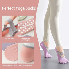 Women's Non-Slip Cross Strap Yoga Socks Breathable Dance Training Socks