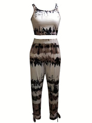 Tie Dye Crop Tank Top & Pants Set Casual Outfit Women's Clothing
