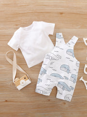 2pcs Baby Boys Cotton T-shirt & Animal Pattern Overalls Set