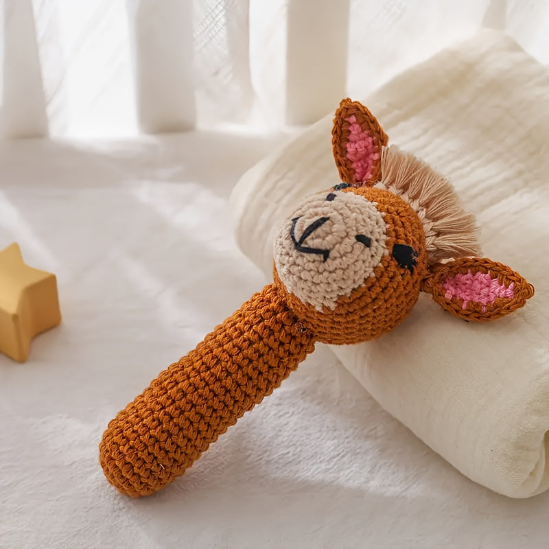 Little Donkey Rattle Toy Soft and Safe Playmate for Toddlers Brown Bell Toy