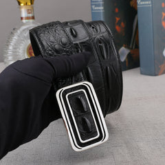 Men's Crocodile Pattern Cowhide Belt with Stainless Steel Buckle