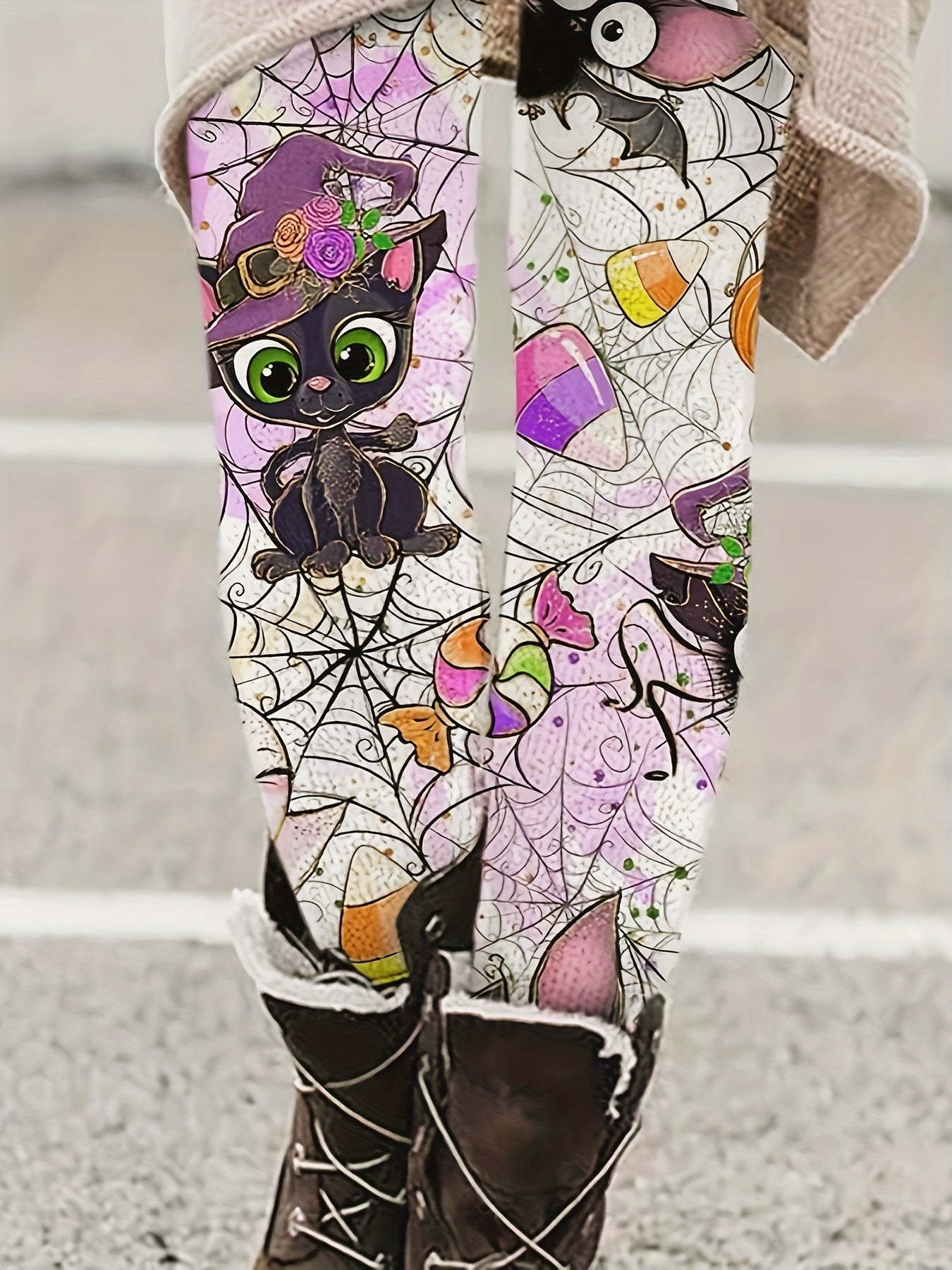Halloween Graphic Print Skinny Leggings Stretchy Women's Clothing