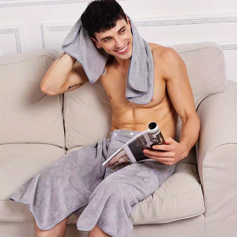 Soft Men's Bath Towel with Pocket Sauna Skirt for Shower and Bathing