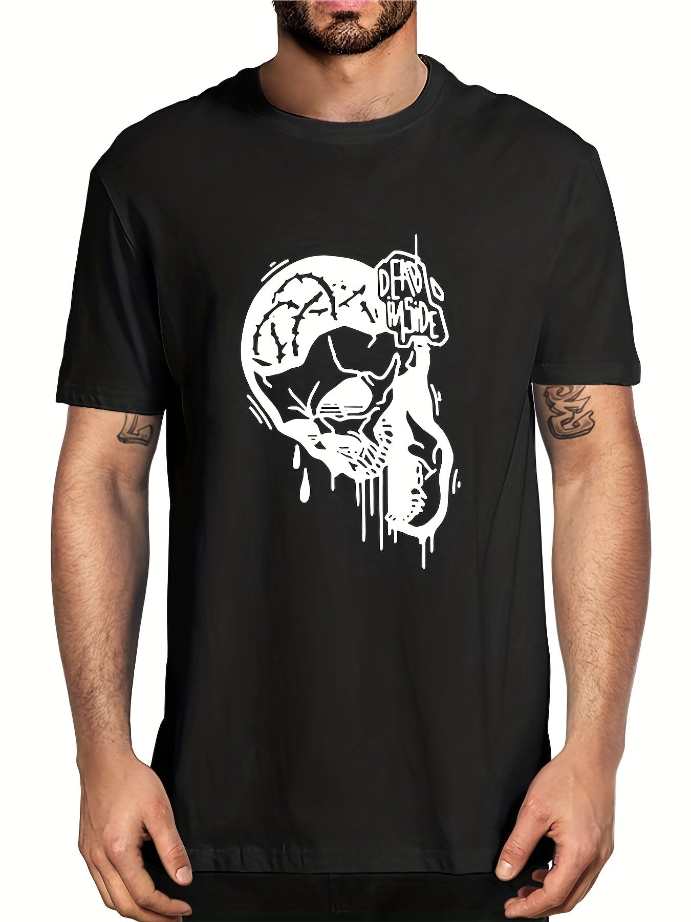 Men's Skull & Letter Print T shirt Casual Tee for Summer Outdoor