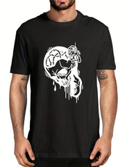 Men's Skull & Letter Print T shirt Casual Tee for Summer Outdoor