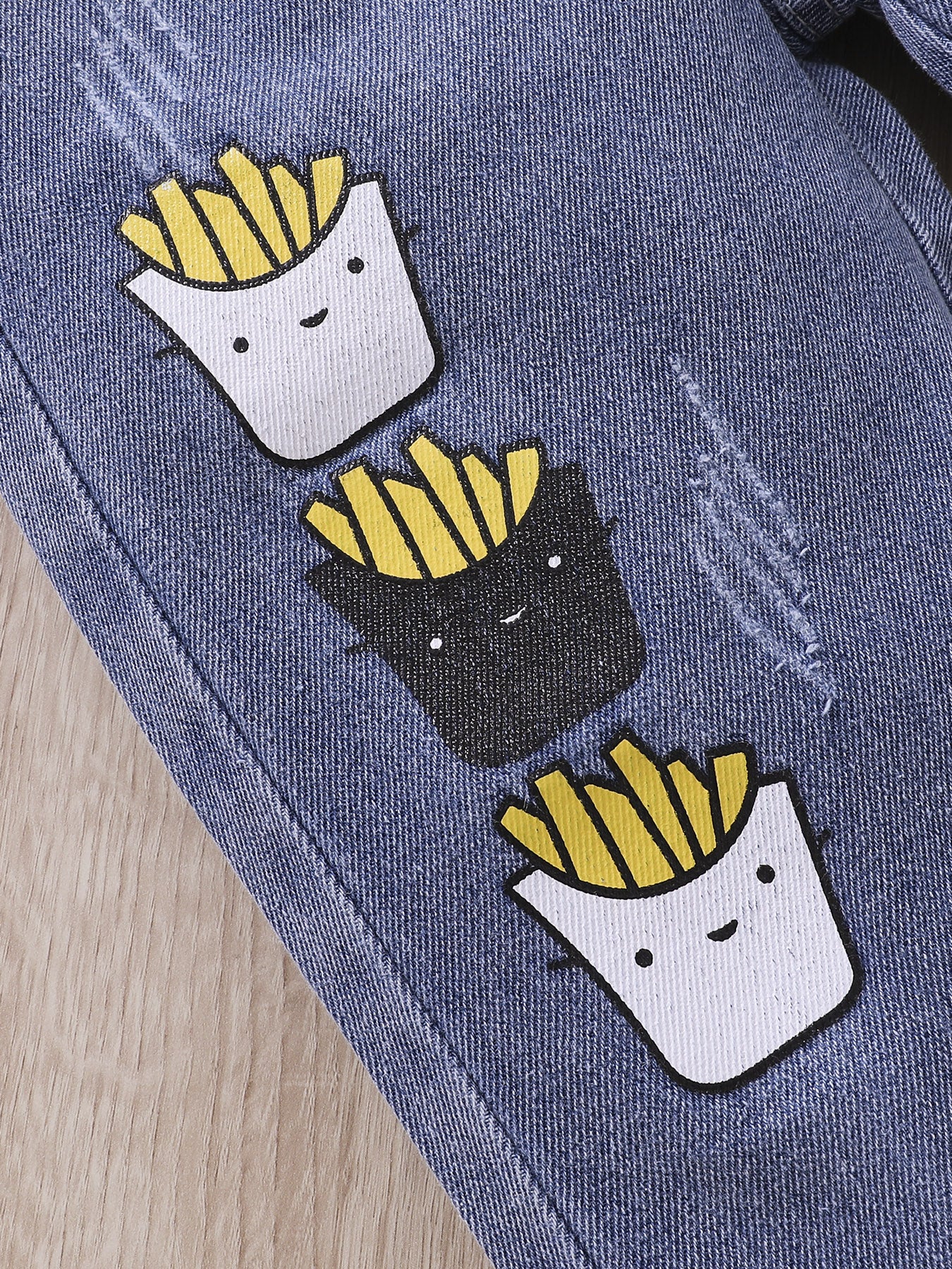 Boys Fries Print Ripped Jeans